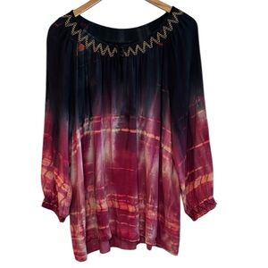 Ali Miles Pink Blue Long Sleeve Boho Women's Top XL